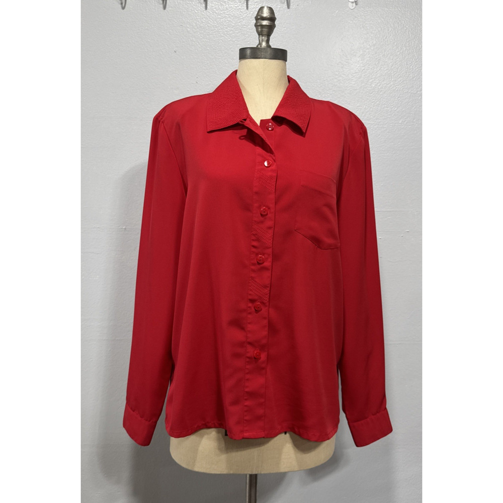 Kathy Che Button Up Shirt Blouse Red Long Sleeve Womens Size 16 Top Office Work